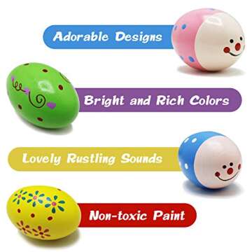 9 Pcs Colorful Wooden Baby Egg Shakers Musical Instruments
