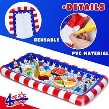2 Pieces 4th of July Inflatable Cooler American Flag Inflatable Serving Bar Independence Day Cooler Patriotic Large Ice Buffet Cooler Party BBQ Tray for Food Pool Indoor Outdoor Supplies