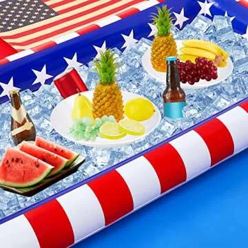 2 Pieces 4th of July Inflatable Cooler American Flag Inflatable Serving Bar Independence Day Cooler Patriotic Large Ice Buffet Cooler Party BBQ Tray for Food Pool Indoor Outdoor Supplies