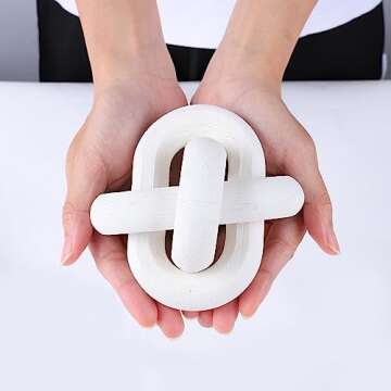 Maritown Wood Knot Decor, 3-Link Wood Chain Link Decor, Rustic Home Decor Farmhouse, Shelf Decor Accents Hand Carved Boho Bead Wooden Knot Decorative Chain for Bedroom Living Room Coffee Table Decor