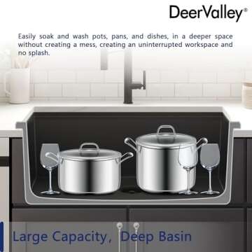 DeerValley 33 Inch Black Undermount Kitchen Sink, Granite Composite Single Bowl Kitchen Sink with Integrated Ledge, Matte Black Quartz Workstation Sink for Kitchen with Accessories