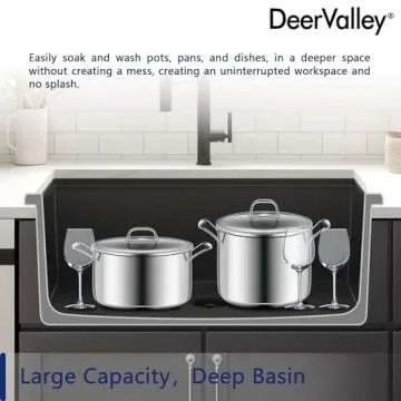 DeerValley 33 Inch Black Undermount Kitchen Sink, Granite Composite Single Bowl Kitchen Sink with Integrated Ledge, Matte Black Quartz Workstation Sink for Kitchen with Accessories