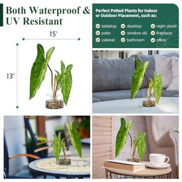 SUNPRAIRIE Realistic Faux Plant in Clear Pot with Artificial Water, Narrow Arrowhead Leaves. Artificial Plants Indoor and Outdoor