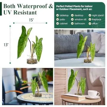 SUNPRAIRIE Realistic Faux Plant in Clear Pot with Artificial Water, Narrow Arrowhead Leaves. Artificial Plants Indoor and Outdoor