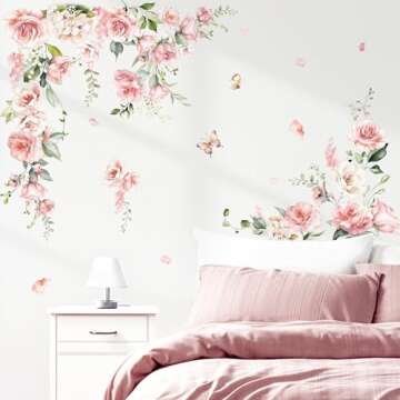 Colorful Spring Pink Flower Wall Decals for Kids Rooms
