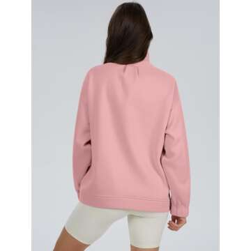 DEEP SELF Oversized Sweatshirts Women Casual Button V Neck Lightweight Long Sleeve Pullover Sweatshirts for Women With Pockets Pink