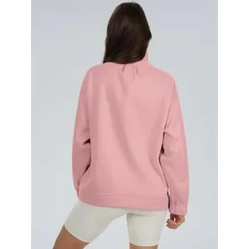 DEEP SELF Oversized Sweatshirts Women Casual Button V Neck Lightweight Long Sleeve Pullover Sweatshirts for Women With Pockets Pink