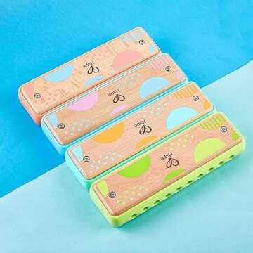 Hape Blues Harmonica | 10 Hole Wooden Musical Instrument Toy for Kids, Blue-Green (E8916)