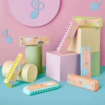 Hape Blues Harmonica | 10 Hole Wooden Musical Instrument Toy for Kids, Blue-Green (E8916)