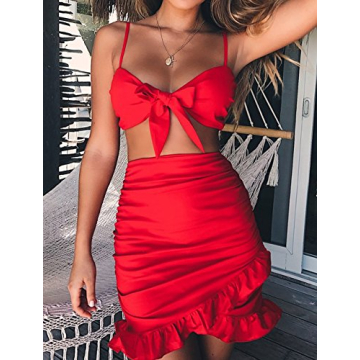 Stylish Relipop Women's Strap Crop Top Outfit Two Piece Dress