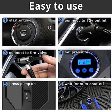 Digital Tire Pump with LED Light 12V for Cars