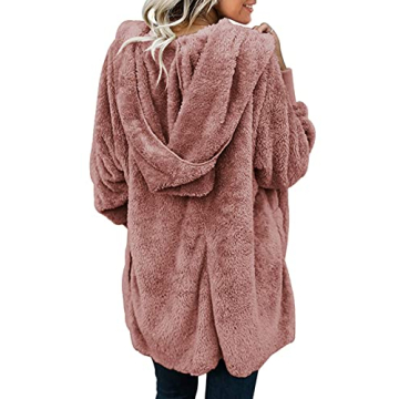 Dokotoo Womens Cozy Ladies Fashion Oversized Fuzzy Fluffy Fleece Winter Fall Open Front Long Sleeve Fleece Hoodies Cardigan Sweater Jackets Coat Outerwear Pink Medium