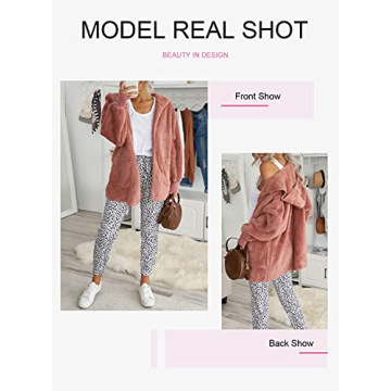 Dokotoo Womens Cozy Ladies Fashion Oversized Fuzzy Fluffy Fleece Winter Fall Open Front Long Sleeve Fleece Hoodies Cardigan Sweater Jackets Coat Outerwear Pink Medium