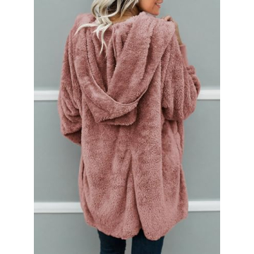 Dokotoo Womens Cozy Ladies Fashion Oversized Fuzzy Fluffy Fleece Winter Fall Open Front Long Sleeve Fleece Hoodies Cardigan Sweater Jackets Coat Outerwear Pink Medium