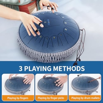 Ceyodo Rain Drum for Outside 13 Inch 15 Notes, Navy Steel Tongue Drum, Hang Drum Instrument Handpan Drum for Meditation Yoga Education Percussion with Bag, Mallets, Panda Drum for Christmas