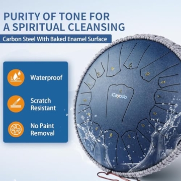 Ceyodo Rain Drum for Outside 13 Inch 15 Notes, Navy Steel Tongue Drum, Hang Drum Instrument Handpan Drum for Meditation Yoga Education Percussion with Bag, Mallets, Panda Drum for Christmas