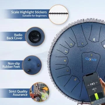 Ceyodo Rain Drum for Outside 13 Inch 15 Notes, Navy Steel Tongue Drum, Hang Drum Instrument Handpan Drum for Meditation Yoga Education Percussion with Bag, Mallets, Panda Drum for Christmas