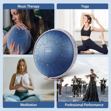 Ceyodo Rain Drum for Outside 13 Inch 15 Notes, Navy Steel Tongue Drum, Hang Drum Instrument Handpan Drum for Meditation Yoga Education Percussion with Bag, Mallets, Panda Drum for Christmas