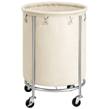 SONGMICS Rolling Laundry Hamper with Wheels 45 Gal Cream Silver