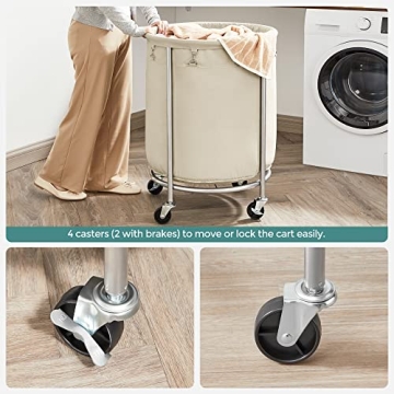 SONGMICS Rolling Laundry Hamper with Wheels 45 Gal Cream Silver