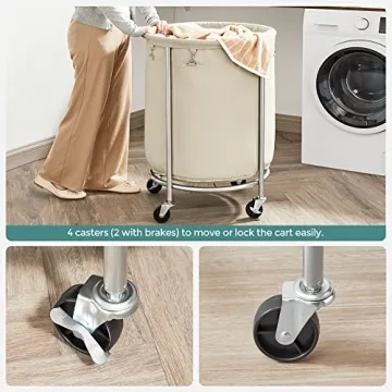 SONGMICS Rolling Laundry Hamper with Wheels 45 Gal Cream Silver