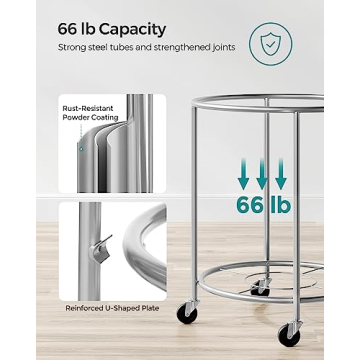 SONGMICS Rolling Laundry Hamper with Wheels 45 Gal Cream Silver