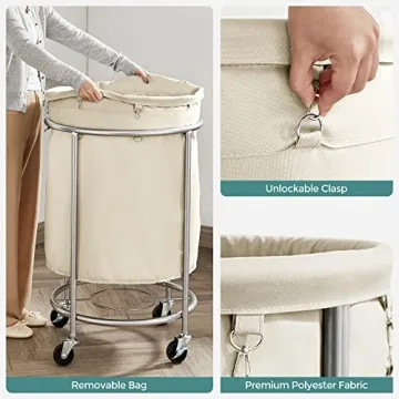 SONGMICS Rolling Laundry Hamper with Wheels 45 Gal Cream Silver