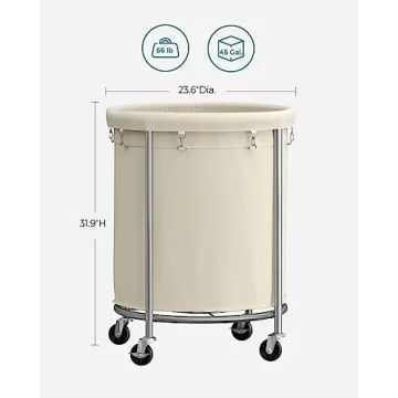 SONGMICS Rolling Laundry Hamper with Wheels 45 Gal Cream Silver