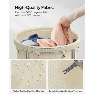 SONGMICS Rolling Laundry Hamper with Wheels 45 Gal Cream Silver