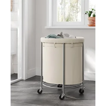 SONGMICS Rolling Laundry Hamper with Wheels 45 Gal Cream Silver