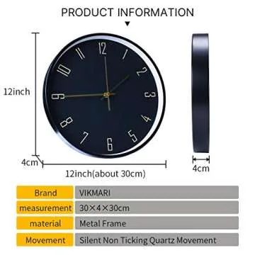 VIKMARI Elegant Silent Wall Clock 12 Inch for Modern Homes