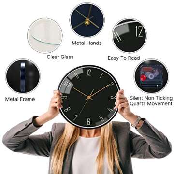 VIKMARI Elegant Silent Wall Clock 12 Inch for Modern Homes