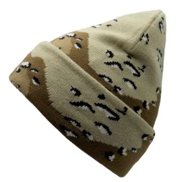 Unisex Cuffed Beanie - Soft Warm Knit Winter Hat for Men and Women in Camo Desert