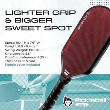 Professional Pickleball Paddles - Pro Line Energy S USAPA Approved Pickleball Racket with Pickleball Paddle Cover - Hybrid Shaped, Dynamic Aramid-Carbon Fiber Pickleball Paddle by Pickleball Apes