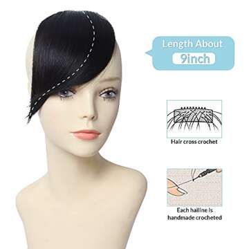 Shinon Thick Side Bangs Clip in Bangs Real Human Hair Bangs Fringe Swept Bangs Extensions Clip On Ba...