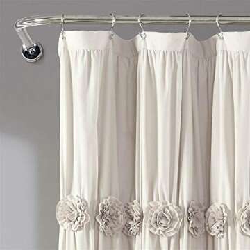 Lush Decor Neutral Darla Shower Curtain - Ruched Floral Design for Vintage Chic Style