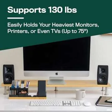 The Original Bamboo Dual Monitor Stand (As Seen On PBS) - 42 Inch Large Monitor Riser for Computer Screens, Laptop or TV - Desk Shelf Adds Storage Space and Improves Ergonomics - Natural