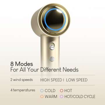 Tideway H11 Hair Dryer 110000 RPM Professional High-Speed, Rapid Drying Plasma Tech for Scalp Health, Lightweight Low Noise, Smart Temp Control, 4 Temps Travel with Magnetic Nozzle&Diffuser-Gold