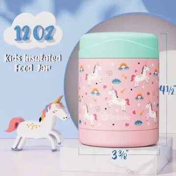 Fimibuke Insulated Kids Food Jar, 12 OZ BPA FREE Wide Mouth Stainless Steel Vacuum Thermos for Hot C...
