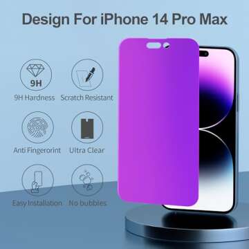 PDDKISS Compatible for iPhone 14 Pro Max Privacy Screen Protector Tempered Glass 6.7 inch Display, Gradient Colorful Anti Spy Light HD Easy Installation