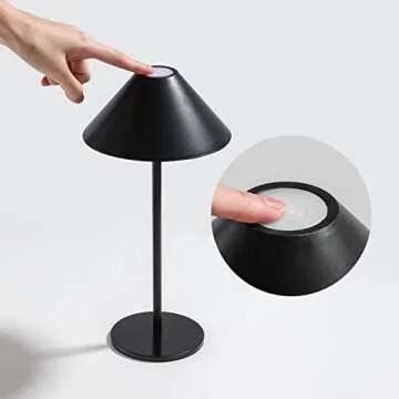 Yiesoum Cordless Table Lamp Rechargeable Dimmable Modern LED,Battery Touch Waterproof Desk lamp,Kids Night Light,Metal Shell,Minimalist Design, for Camp/Bedroom/Christmas Dinner/Restaurant-Black