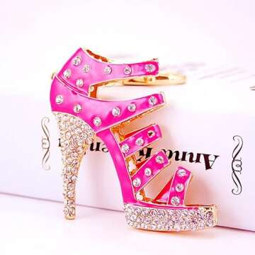 JewelBeauty Large Size Crystal High Heel Shoe Keychain Ladies Fashion Stiletto Shoe Handbag Charm Rh...