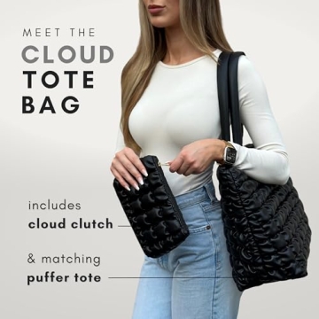 Stylish Puffer Tote Bag Set with Insert Pouch for Women
