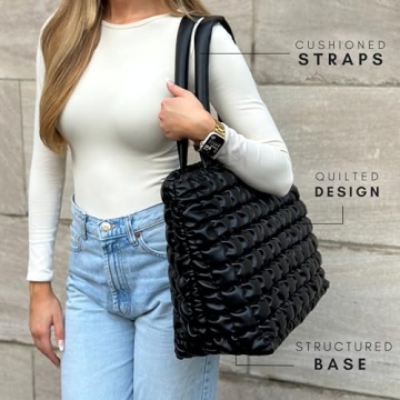 Stylish Puffer Tote Bag Set with Insert Pouch for Women