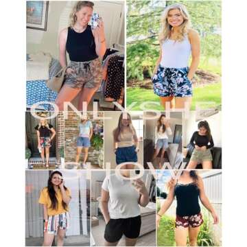 ONLYSHE Women Juniors Summer Casual Fashion Frayed Raw Hem Tencel Ripped Drawstring Elastic Waist De...