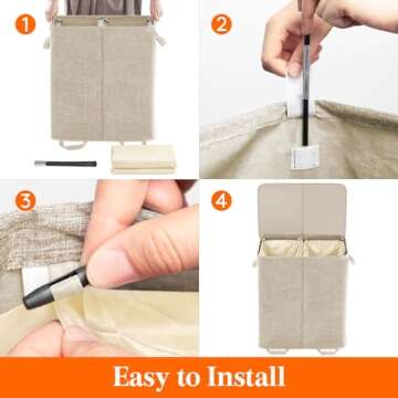 Lifewit Double Laundry Hamper with Lid and Removable Laundry Bags, Large Collapsible 2 Dividers Dirty Clothes Basket with Handles for Bedroom, Laundry Room, Closet, Bathroom, College, Beige