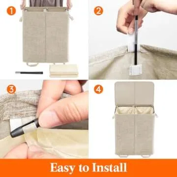 Lifewit Double Laundry Hamper with Lid and Removable Laundry Bags, Large Collapsible 2 Dividers Dirty Clothes Basket with Handles for Bedroom, Laundry Room, Closet, Bathroom, College, Beige