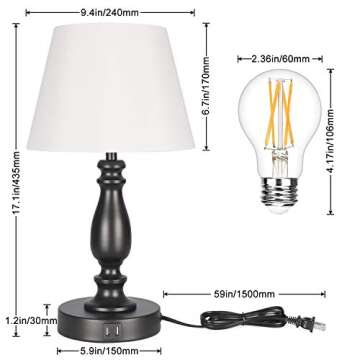 Touch Control Table Lamp, 3 Way Dimmable Bedside Touch lamp with Dual USB Ports, White Cloth Lampsha...
