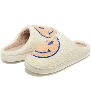 Women Men Retro Fuzzy Face Slippers Retro Soft Fluffy Warm Home Non-Slip Couple Style Casual Happy F...