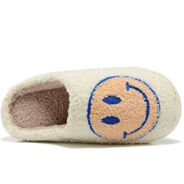 Women Men Retro Fuzzy Face Slippers Retro Soft Fluffy Warm Home Non-Slip Couple Style Casual Happy Face Slippers Soft Memory Foam Fuzzy Slides Indoor Outdoor Anti-Skid Warm Cozy Foam Slide